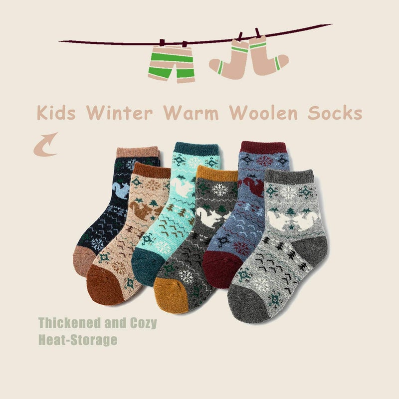 HowJoJo Boys Wool Socks Kids Winter Warm Socks Thick Crew Socks 6 Pack 6-8 Years - Image 2
